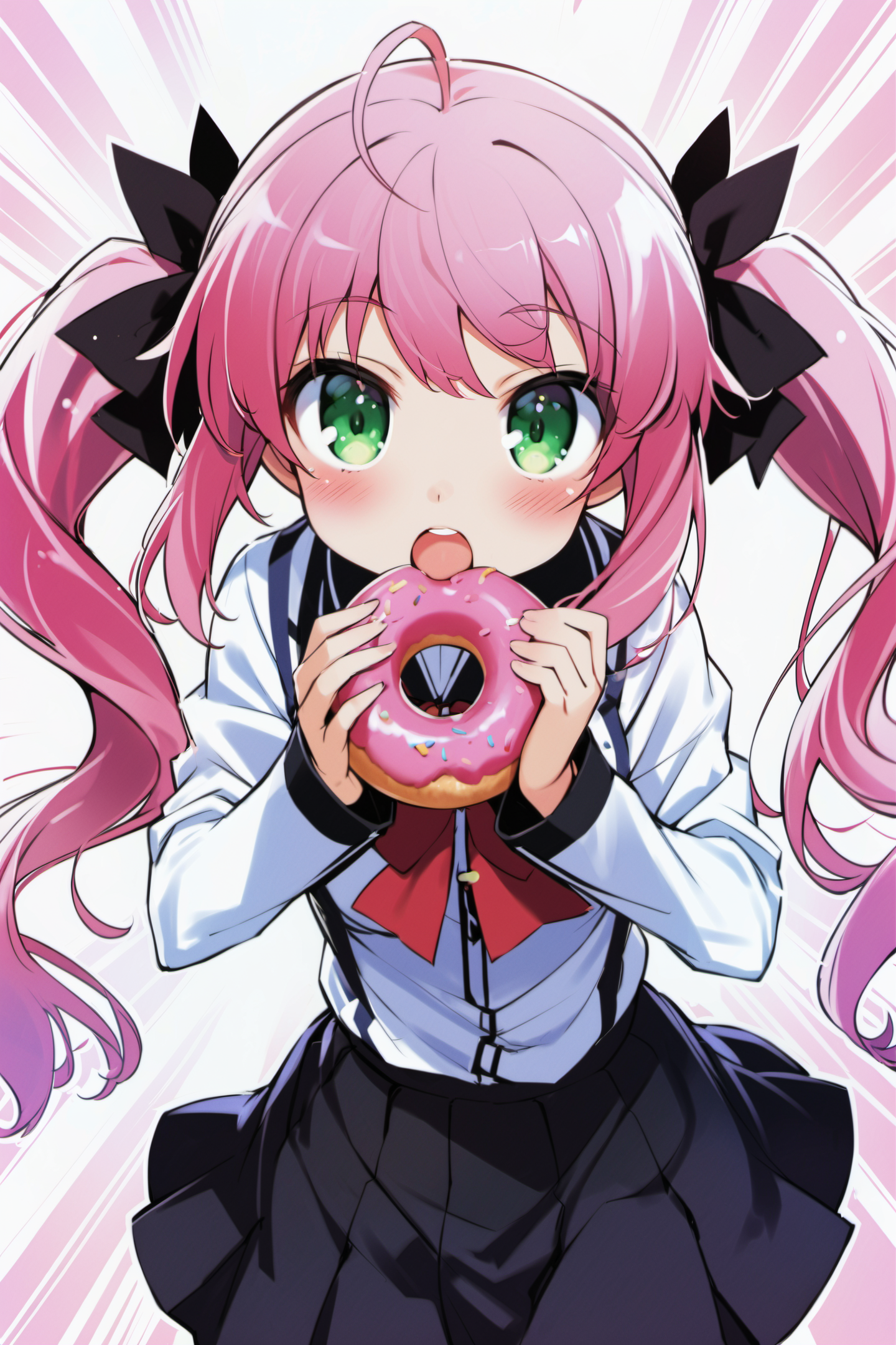 22335-2514457775-1girl, doughnut, food, green eyes, solo, twintails, pink hair, long hair, open mouth, blush, looking at viewer, ahoge, school un.png